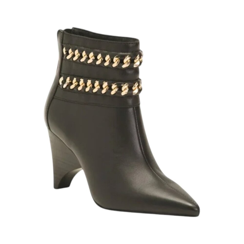 CECELIA NEW YORK Leather Clever Studded Heeled Booties
